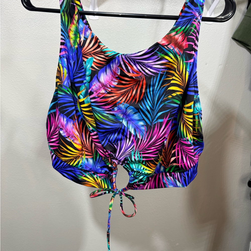 Colorful Tropical Print Crop Top XXL Tie Front Plus Size Beach